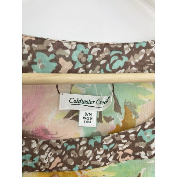 Coldwater Creek 100% Silk Asymmetrical Sheer Floral Blouse Sz S/M Fairycore Boho - Picture 6 of 12